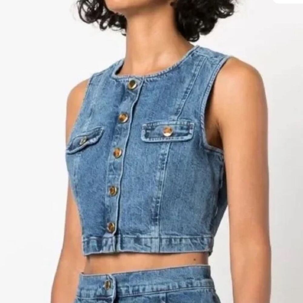 Reformation Cher denim button front vest spring summer size 6